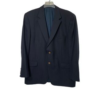 Macys Club Room Blazer Mens 46R Navy Blue Wool‎ Suit Jacket Career Business